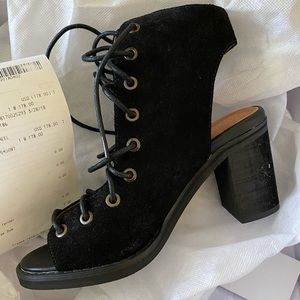Jeffrey Campbell lace up peep toe booties